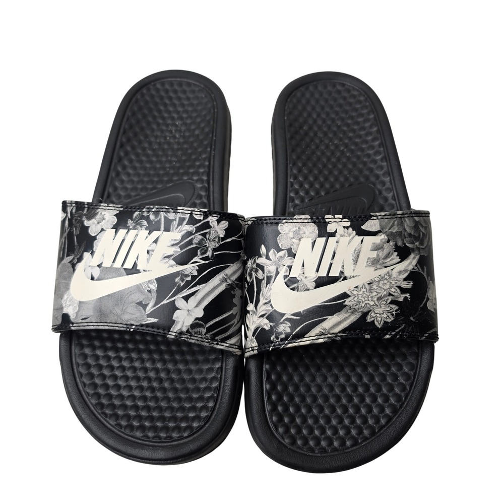 Nike Slides Women 8 Black Floral Benassi JDI Print 618919-020 Athletic Sandal